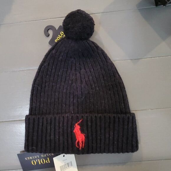 Polo Ralph Lauren Men`s Blue Wool/Nylon Big Pony Signature Merino Cuffed Beanie - Picture 13 of 13